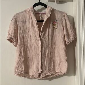 Anthropologie Pink Shirt with Embroidered